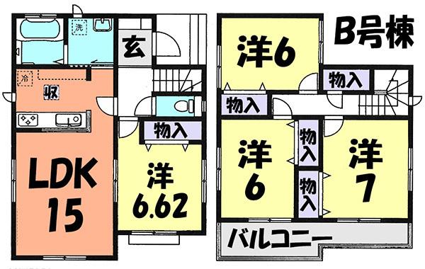 Floor plan. (B Building), Price 28.8 million yen, 4LDK, Land area 110.04 sq m , Building area 96.67 sq m