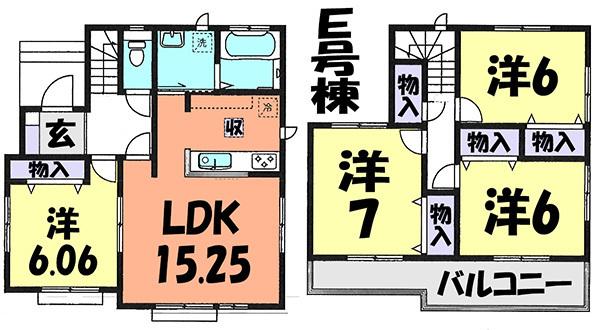 Floor plan. (E Building), Price 26,800,000 yen, 4LDK, Land area 110.03 sq m , Building area 95.64 sq m