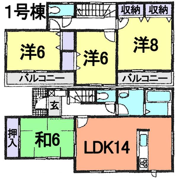 Floor plan. (1 Building), Price 37,800,000 yen, 4LDK, Land area 101 sq m , Building area 97.71 sq m