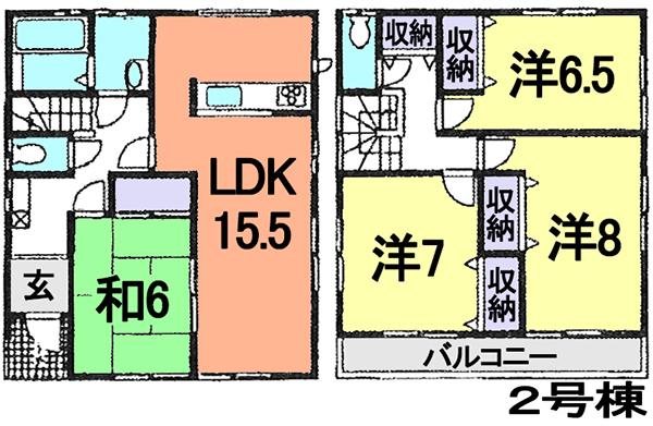 Floor plan. (Building 2), Price 35,800,000 yen, 4LDK, Land area 122.61 sq m , Building area 103.71 sq m