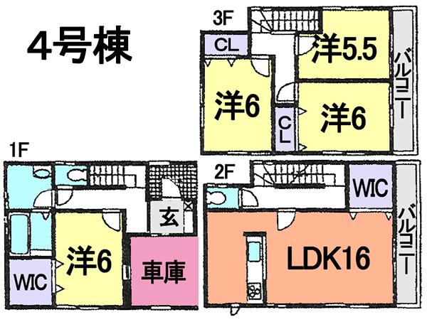 Floor plan. (4 Building), Price 36,800,000 yen, 4LDK, Land area 78.5 sq m , Building area 116.17 sq m