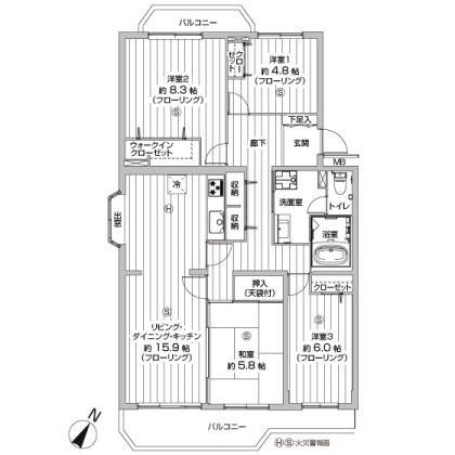 Floor plan. 4LDK, Price 19,800,000 yen, Occupied area 99.14 sq m , Balcony area 13.93 sq m