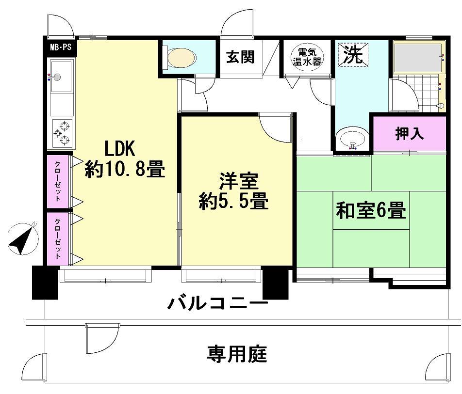 Floor plan. 2LDK, Price 7.9 million yen, Occupied area 55.08 sq m , Balcony area 12.96 sq m