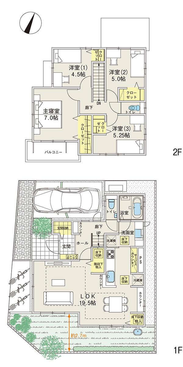 Floor plan.  [No. 2 place] So we have drawn on the basis of the Plan view] drawings, Plan and the outer structure ・ Planting, etc., It may actually differ slightly from. Also, car ・ bicycle ・ Consumer electronics ・ furniture ・ Furniture etc. are not included in the price. 