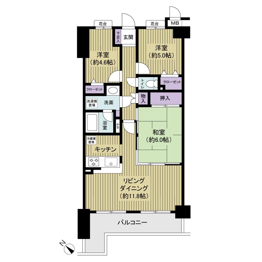 Floor plan. 3LDK, Price 24,800,000 yen, Footprint 67.5 sq m , Balcony area 9.43 sq m 3LDK Floor plan of 67.5 sq m