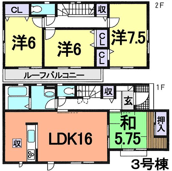 Floor plan. (3 Building), Price 20.8 million yen, 4LDK, Land area 128.17 sq m , Building area 99.78 sq m