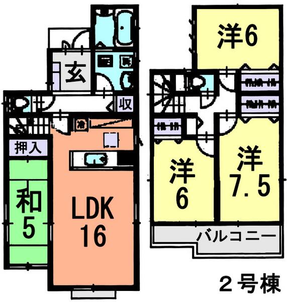 Floor plan. (Building 2), Price 33,800,000 yen, 4LDK, Land area 112.29 sq m , Building area 97.7 sq m