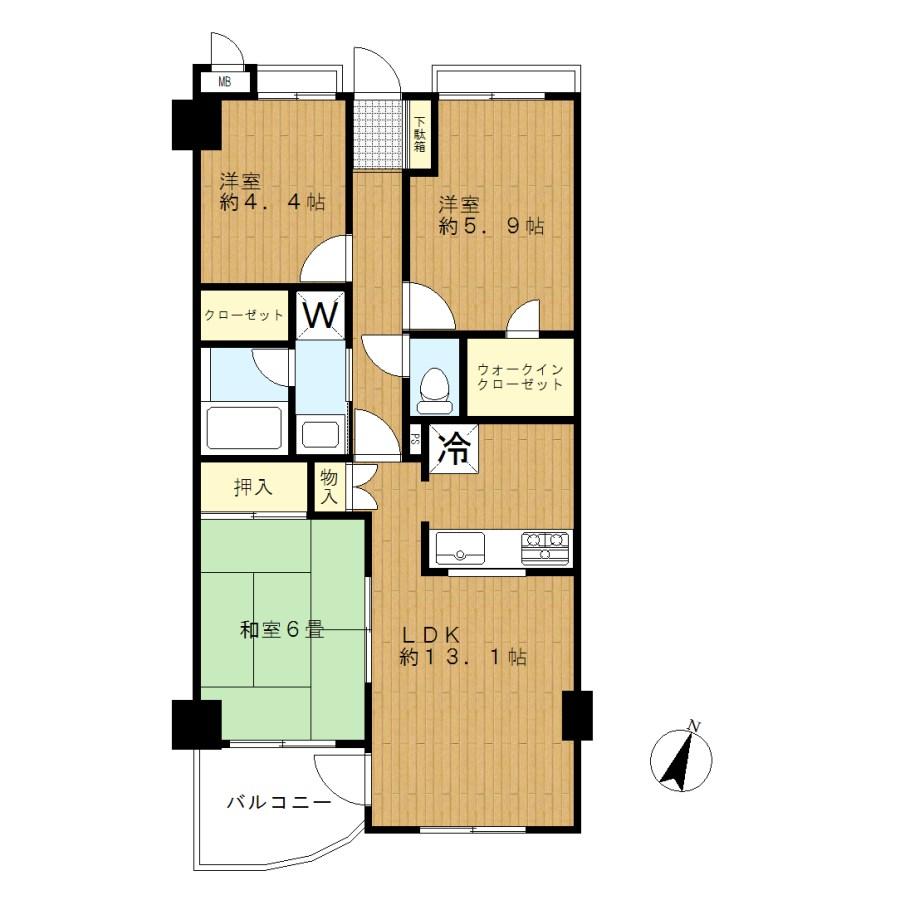 Floor plan. 3LDK + S (storeroom), Price 16 million yen, Occupied area 65.43 sq m , Balcony area 4.98 sq m   ■ 3LDK of each room with storage  ■ Sunny south-facing room