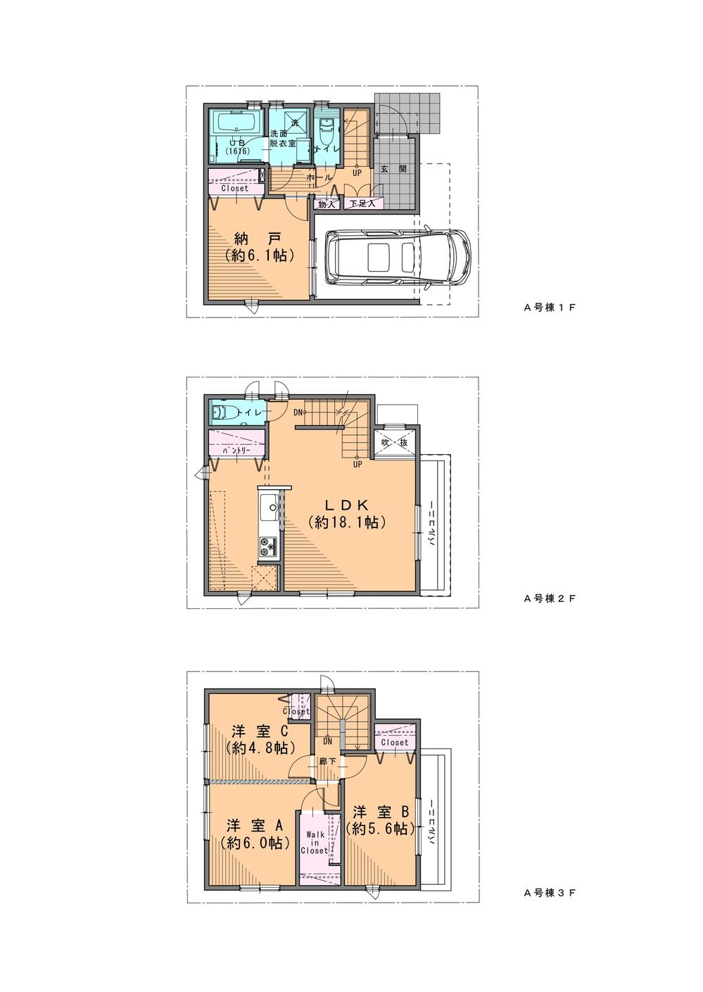 Floor plan. (1 Building), Price 33,005,000 yen, 3LDK+S, Land area 60.22 sq m , Building area 105.7 sq m
