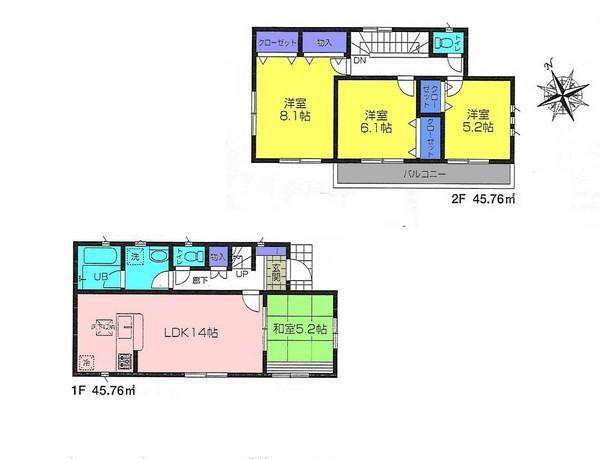 Floor plan. 26,800,000 yen, 4LDK, Land area 115.87 sq m , Building area 91.52 sq m