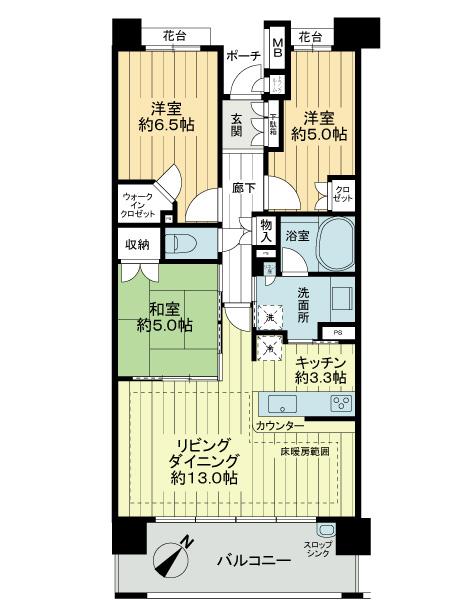Floor plan. 3LDK, Price 25,400,000 yen, Occupied area 73.78 sq m , Balcony area 12.4 sq m