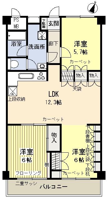 Floor plan. 3LDK, Price 10.8 million yen, Occupied area 68.04 sq m , Balcony area 7.56 sq m
