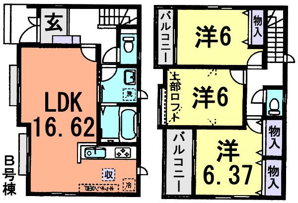 Floor plan. (B Building), Price 29.5 million yen, 3LDK, Land area 102.68 sq m , Building area 85.7 sq m