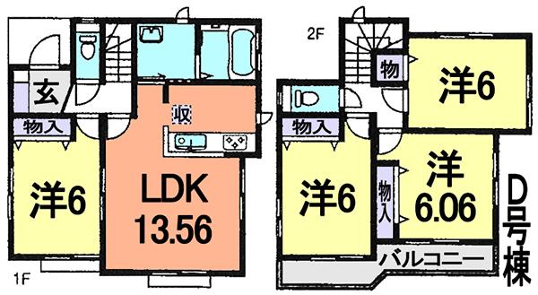 Floor plan. (D Building), Price 26,800,000 yen, 4LDK, Land area 119.2 sq m , Building area 87.45 sq m