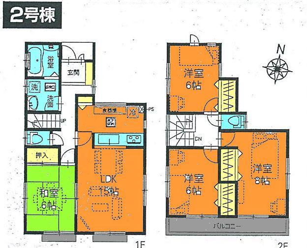 Floor plan. (Building 2), Price 27,800,000 yen, 4LDK, Land area 121.16 sq m , Building area 98.53 sq m