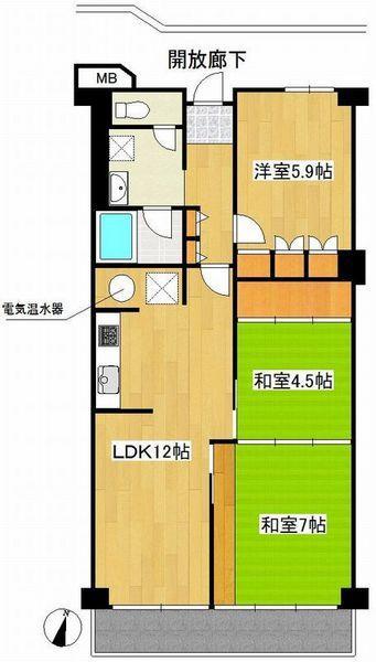 Floor plan. 3LDK, Price 9.9 million yen, Occupied area 71.62 sq m , Is 3LDK of over balcony area 8.4 sq m 70 sq m. Japanese-style room adjacent to the living room, When used in Tsuzukiai, There is a breadth of 11.5 quires.