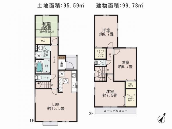 Floor plan. 29,800,000 yen, 4LDK, Land area 95.59 sq m , Building area 99.78 sq m