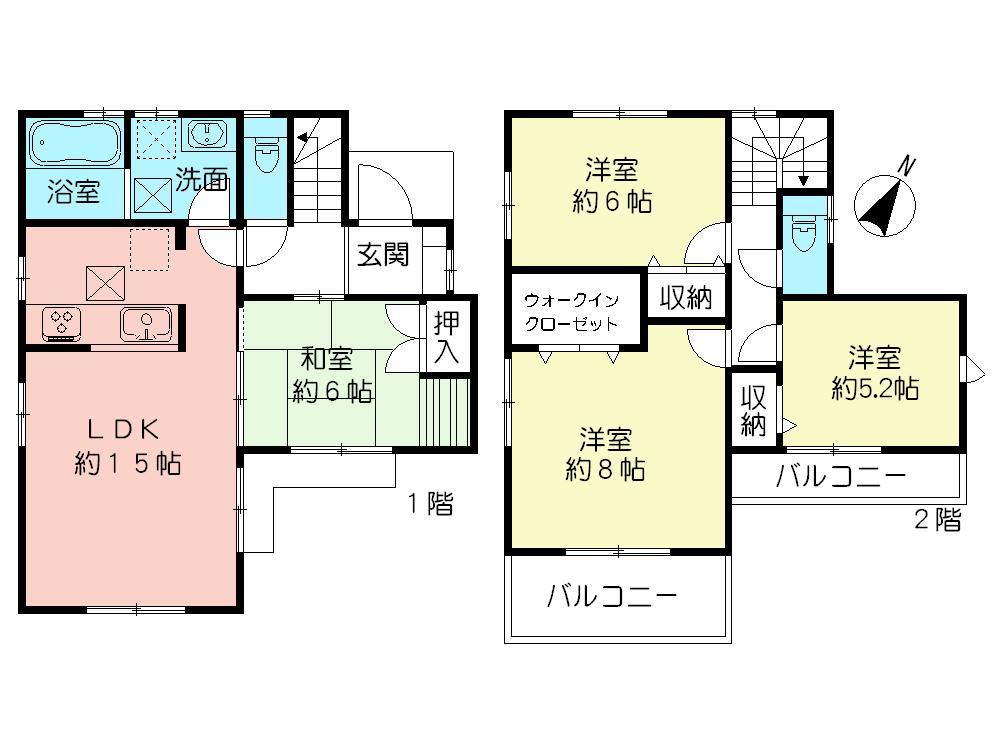 Floor plan. (6 Building), Price 39,800,000 yen, 4LDK, Land area 105.73 sq m , Building area 96.05 sq m
