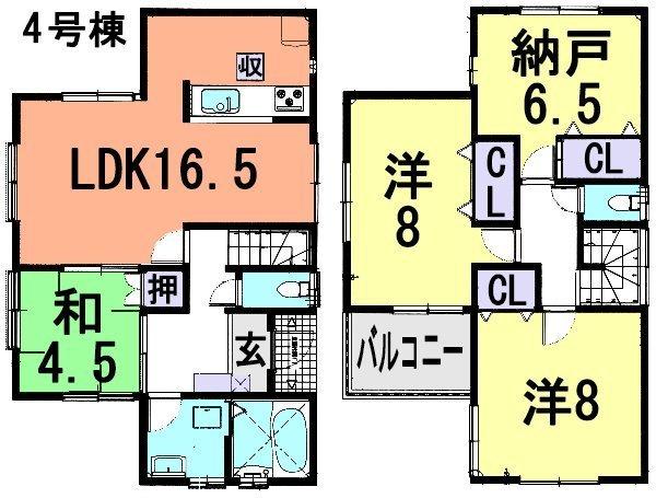 Floor plan. (4 Building), Price 27,800,000 yen, 4LDK, Land area 134.03 sq m , Building area 101.02 sq m
