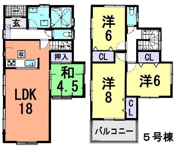 Floor plan. (5 Building), Price 26,800,000 yen, 4LDK, Land area 108.01 sq m , Building area 99.36 sq m