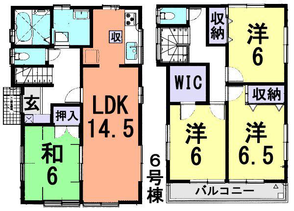 Floor plan. (6 Building), Price 33,800,000 yen, 4LDK, Land area 110.43 sq m , Building area 97.29 sq m