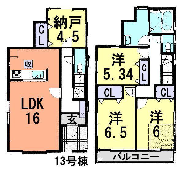 Floor plan. (13 Building), Price 28.8 million yen, 4LDK, Land area 110.1 sq m , Building area 94.39 sq m