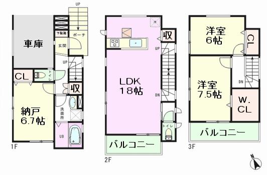 Floor plan. (Building 2), Price 26,800,000 yen, 2LDK+S, Land area 69.83 sq m , Building area 105.99 sq m