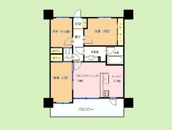 Floor plan. 3LDK, Price 29,800,000 yen, Occupied area 61.62 sq m , Balcony area 20 sq m