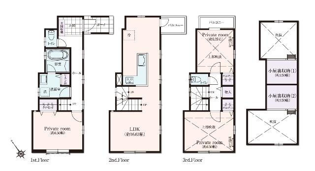 Floor plan. (D Building), Price 39,700,000 yen, 3LDK, Land area 67.57 sq m , Building area 88.39 sq m