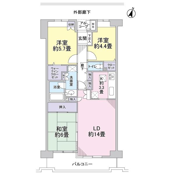 Floor plan. 3LDK, Price 24,800,000 yen, Occupied area 72.74 sq m , Balcony area 8.69 sq m