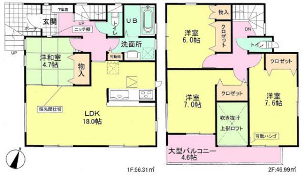 Floor plan. 47,800,000 yen, 4LDK, Land area 100.48 sq m , Building area 103.3 sq m