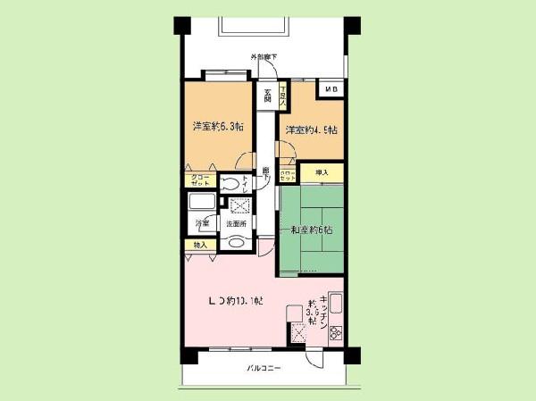 Floor plan. 3LDK, Price 24,800,000 yen, Occupied area 67.44 sq m , Balcony area 10.4 sq m