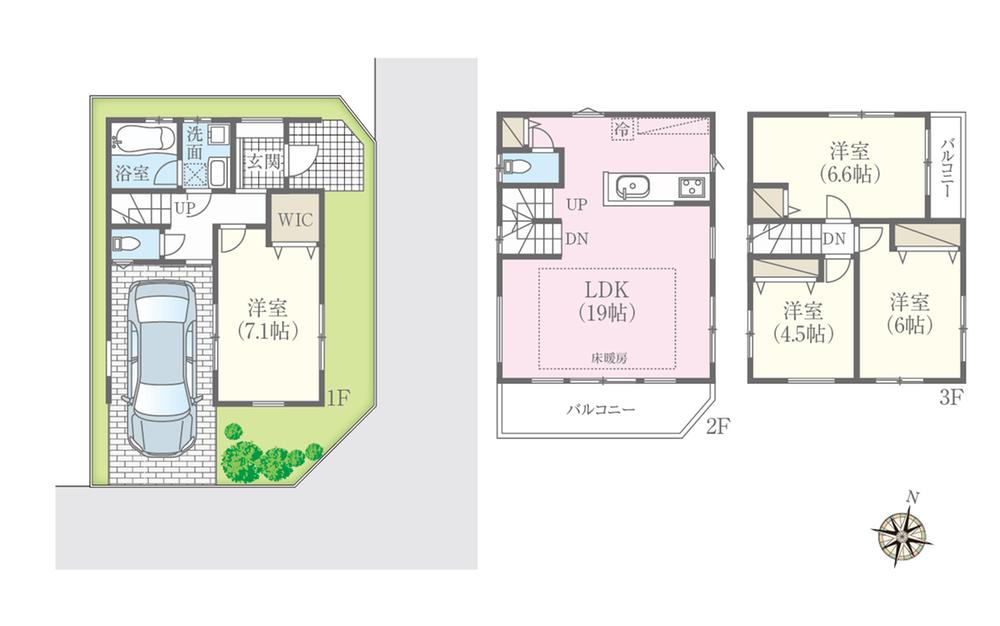 Floor plan. (1 Building), Price 43,800,000 yen, 4LDK, Land area 66.12 sq m , Building area 109.55 sq m
