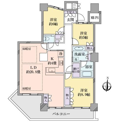 Floor plan. 3LDK + S (storeroom), Price 67,800,000 yen, Footprint 100.81 sq m , Balcony area 18.92 sq m