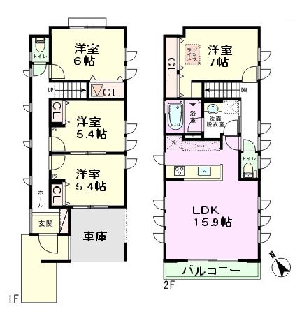 Floor plan. (1 Building), Price 39,800,000 yen, 4LDK, Land area 90.31 sq m , Building area 104.33 sq m
