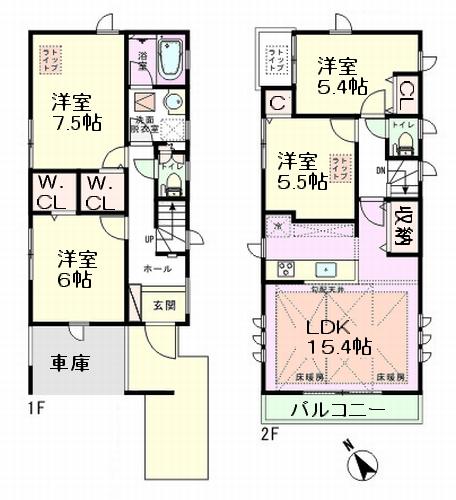 Floor plan. (3 Building), Price 44,800,000 yen, 4LDK, Land area 91.95 sq m , Building area 104.34 sq m