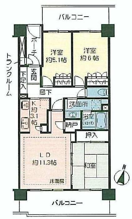 Floor plan. 3LDK + S (storeroom), Price 36,900,000 yen, Occupied area 73.45 sq m , Balcony area 22.05 sq m