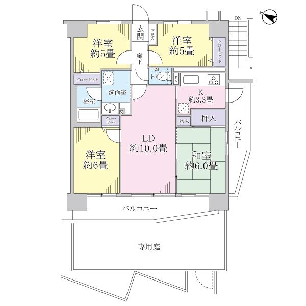 Floor plan. 4LDK, Price 29.5 million yen, Footprint 75.6 sq m , Balcony area 16.49 sq m
