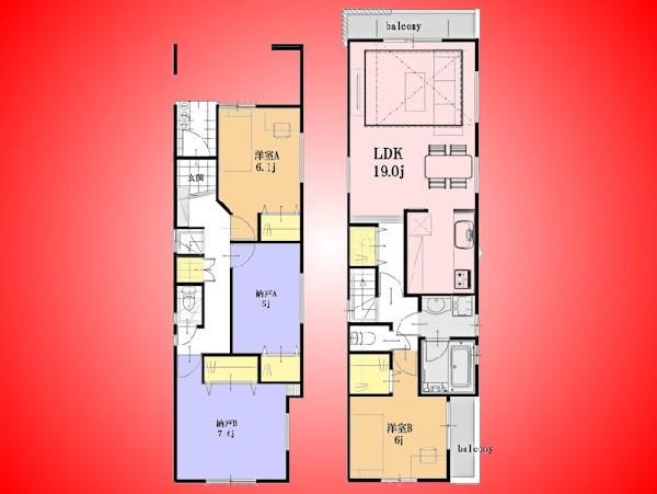 Floor plan. 31,800,000 yen, 2LDK+2S, Land area 99.8 sq m , To the location where the building area 110.76 sq m atrium is felt is open, two-floor living sun, It has set the family gather living