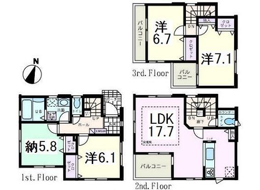Floor plan. 38,300,000 yen, 3LDK+S, Land area 78 sq m , Building area 104.95 sq m