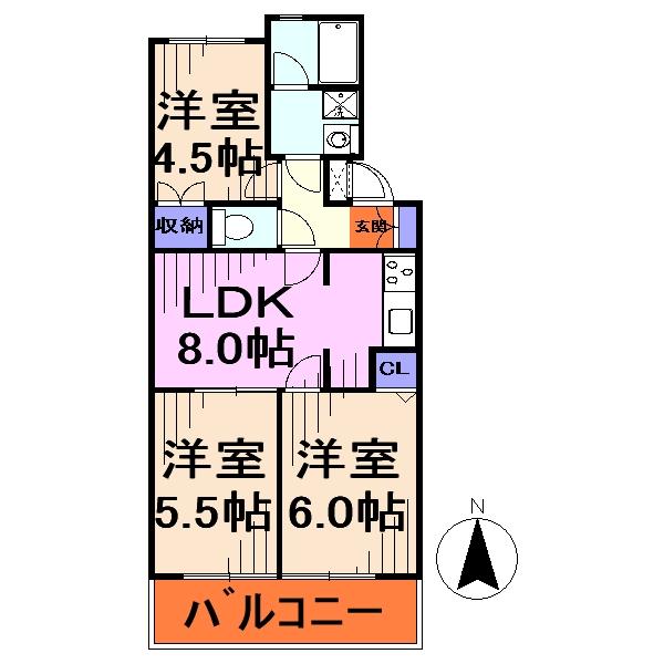 Floor plan. 3LDK, Price 13.8 million yen, Occupied area 52.23 sq m , Balcony area 6.36 sq m floor plan