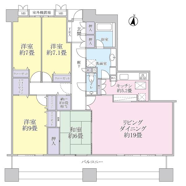 Floor plan. 4LDK, Price 68,800,000 yen, Footprint 124.11 sq m , Balcony area 18.5 sq m