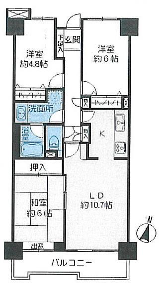 Floor plan. 3LDK, Price 21,800,000 yen, Occupied area 69.29 sq m , Balcony area 9.06 sq m
