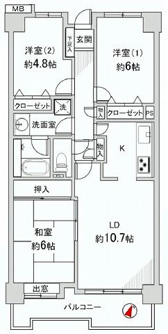 Floor plan. 3LDK, Price 20.8 million yen, Occupied area 69.29 sq m , Balcony area 9.06 sq m