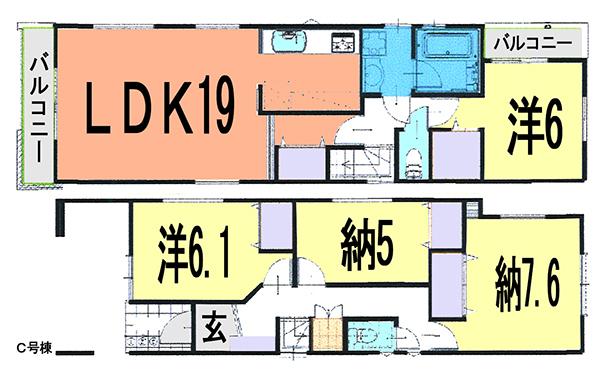 Floor plan. (C Building), Price 31,800,000 yen, 2LDK+2S, Land area 99.8 sq m , Building area 110.76 sq m