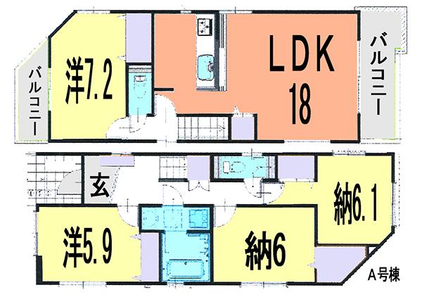 Floor plan. (A Building), Price 32,800,000 yen, 4LDK, Land area 99.79 sq m , Building area 99.42 sq m