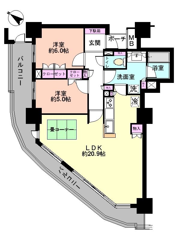 Floor plan. 2LDK, Price 43 million yen, Occupied area 72.83 sq m , Balcony area 18.87 sq m LDK20.1 Pledge