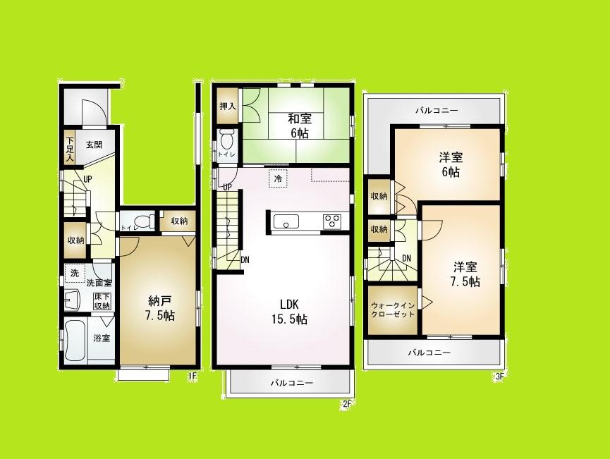 Floor plan. (1), Price 36,800,000 yen, 3LDK, Land area 73.95 sq m , Building area 114.68 sq m