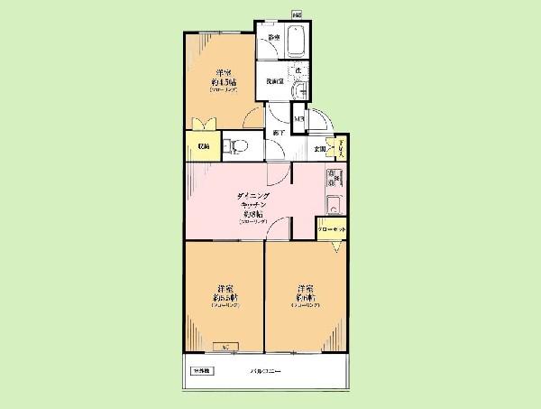 Floor plan. 3DK, Price 13.8 million yen, Occupied area 52.23 sq m , Balcony area 6.36 sq m