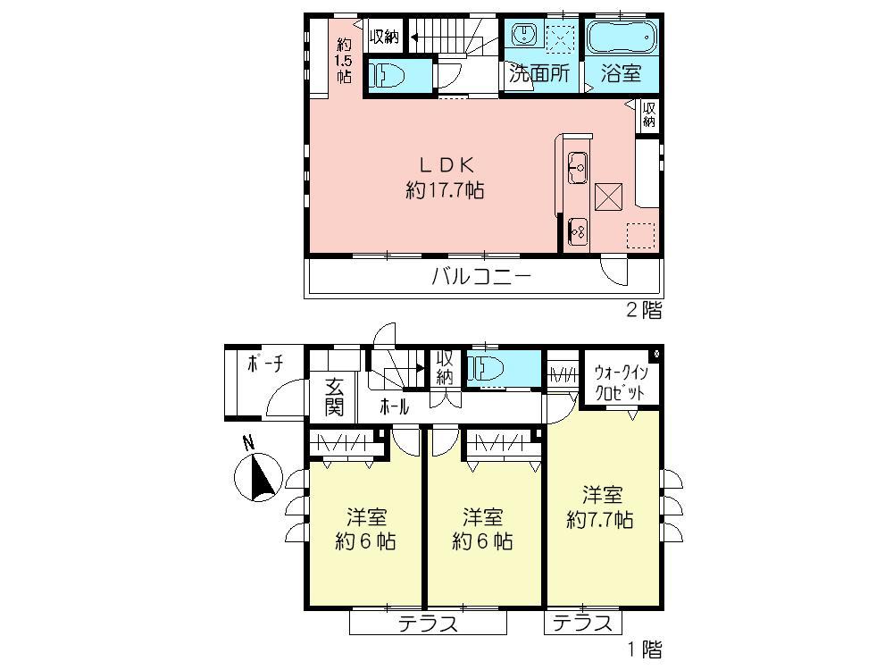 Floor plan. (1 Building), Price 53,430,000 yen, 3LDK, Land area 109.74 sq m , Building area 92.94 sq m
